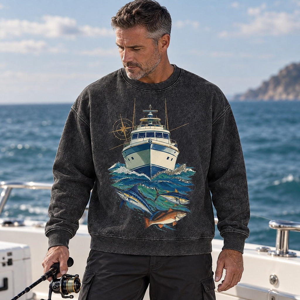 Washed Marlin Tuna Redfish Offshore Boat Fishing Sweatshirt