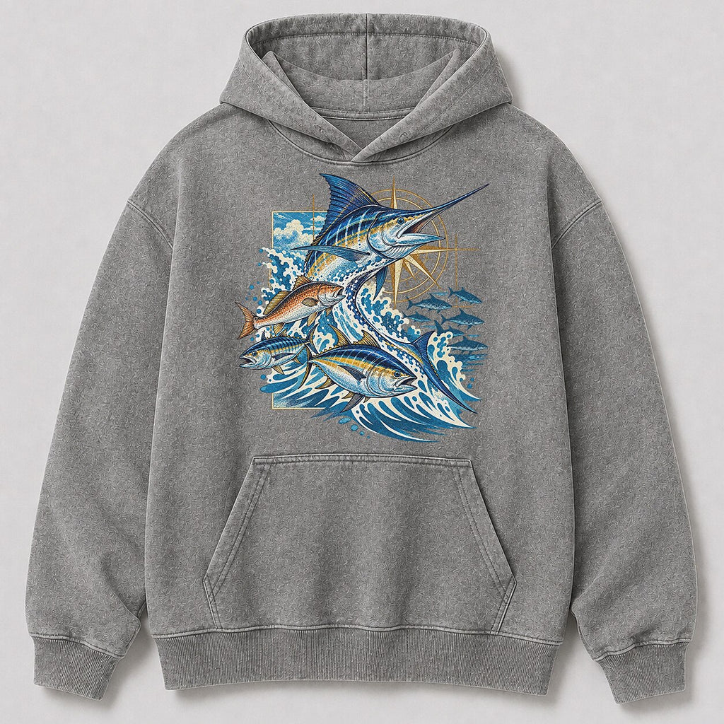 Washed Marlin Tuna Mahi Mahi Sportfishing Hoodie