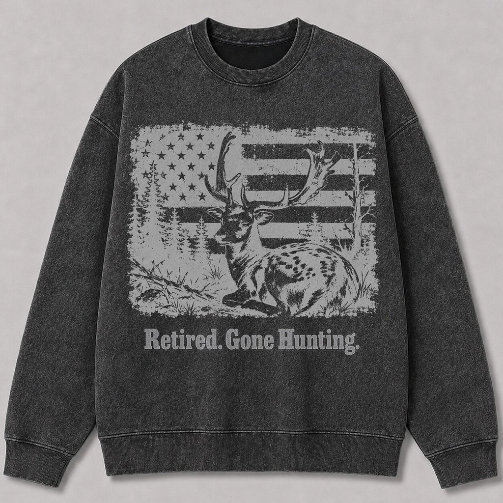 Washed American Flag Fallow Deer Hunting Graphic Sweatshirt