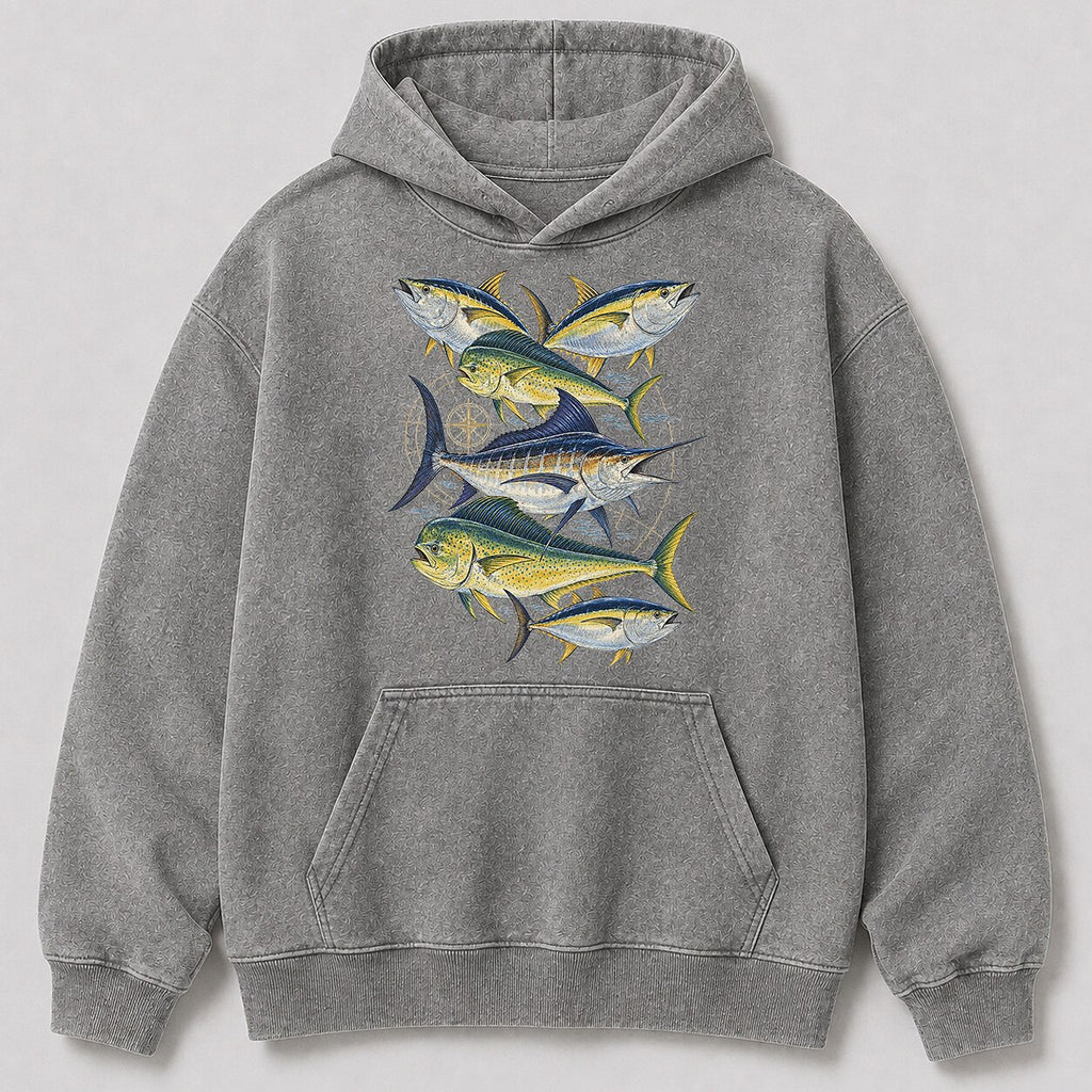 Washed Tuna Mahi Mahi Marlin sportfishing Hoodie