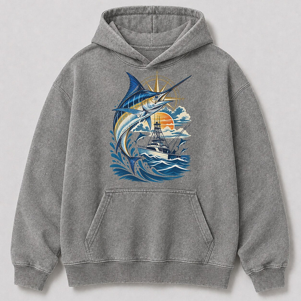 Washed Marlin Offshore Sportfishing Hoodie Graphic Design