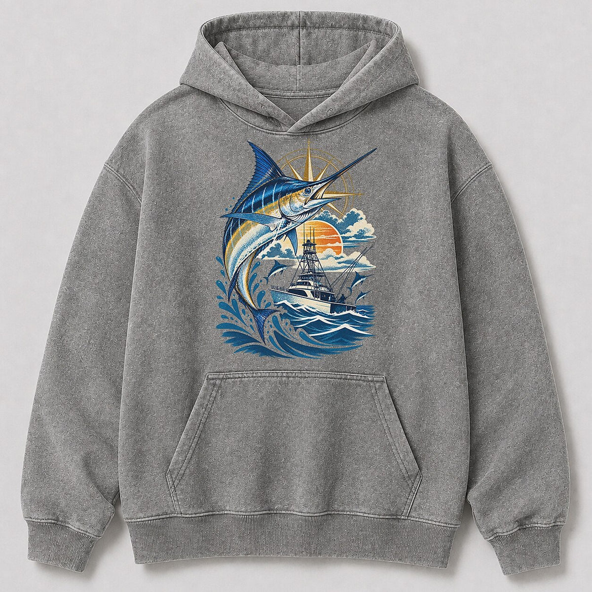 Washed Marlin Offshore Sportfishing Hoodie Graphic Design