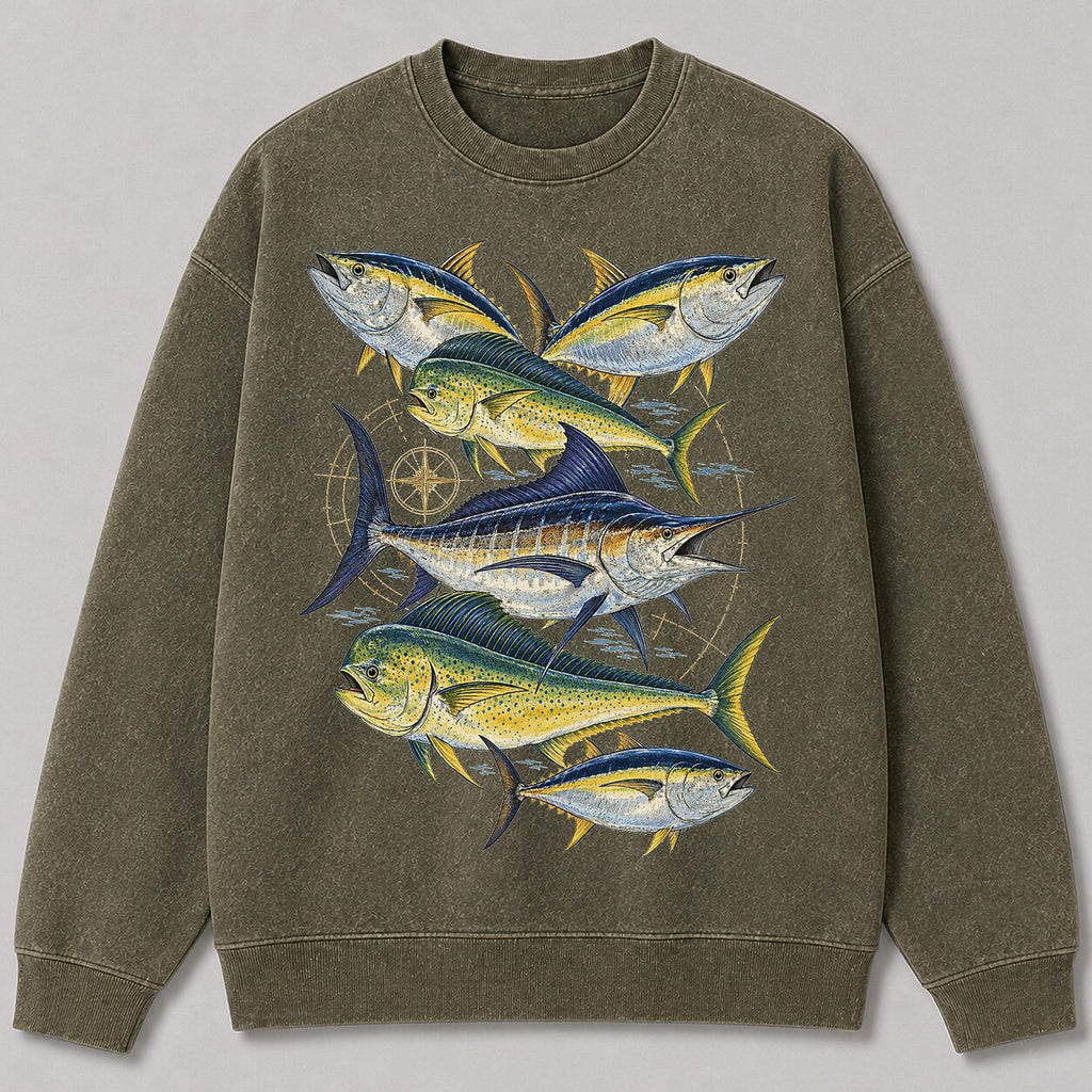 Washed Marlin Tuna Mahi Mahi Sportfishing Graphic Sweatshirt