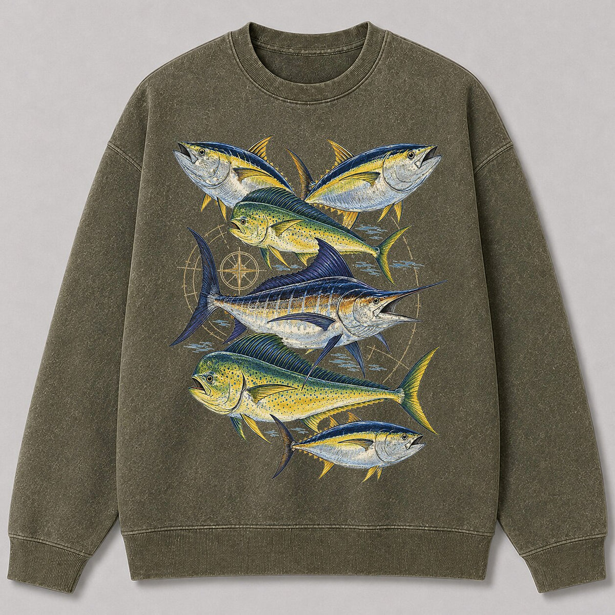 Washed Marlin Tuna Mahi Mahi Sportfishing Graphic Sweatshirt