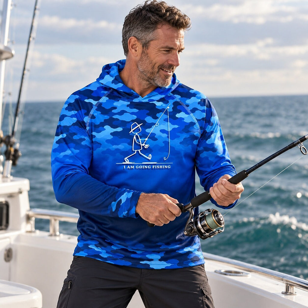 UPF 50+ Blue Camo Fishing Graphic Sun Hoodie