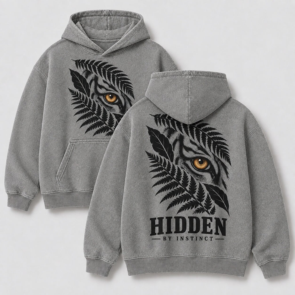 Washed Tiger Fern Jungle Wildlife Graphic Hoodie
