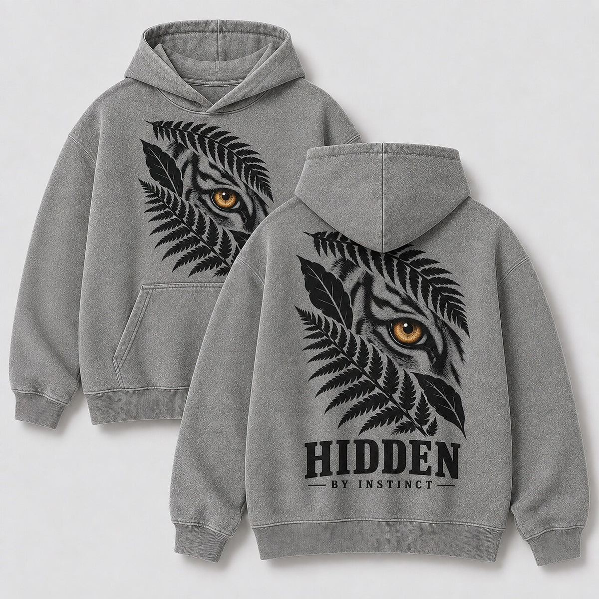 Washed Tiger Fern Jungle Wildlife Graphic Hoodie