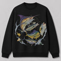Offshore Game Fish Saltwater Fishing Crewneck Sweatshirt for Men — navy front view with printed graphic