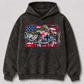 Washed Largemouth Bass American Flag Fishing Hoodie