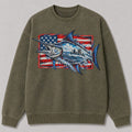 Washed American Flag Marlin Fishing Sweatshirt Graphic