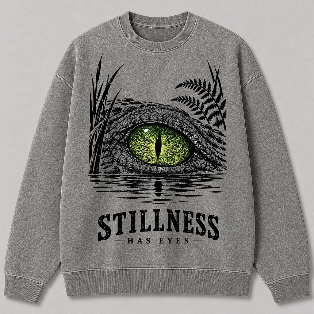 Washed Alligator Eye Swamp Wildlife Graphic Sweatshirt