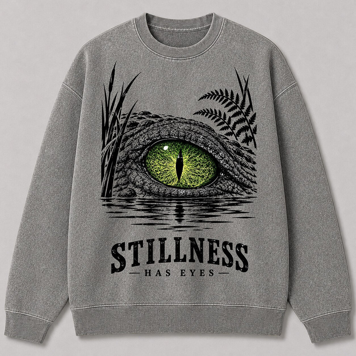 Washed Alligator Eye Swamp Wildlife Graphic Sweatshirt
