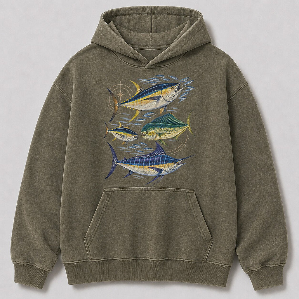 Washed Tuna Mahi Mahi Marlin Fishing Hoodie