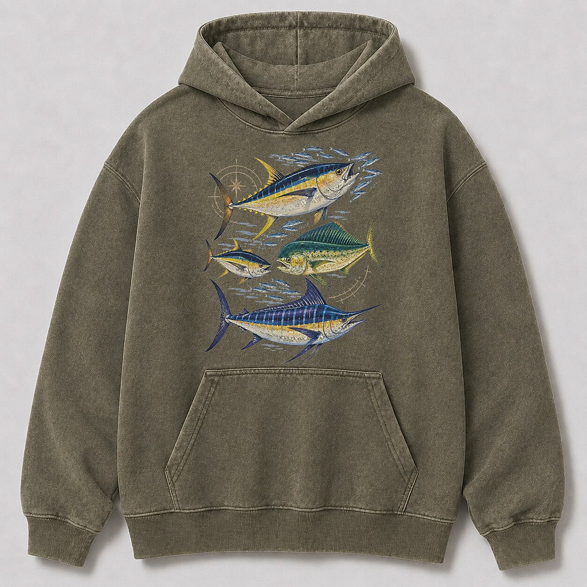 Washed Tuna Mahi Mahi Marlin Fishing Hoodie