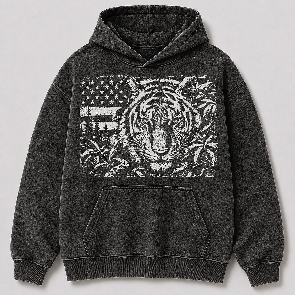 Washed Tiger Jungle Wildlife Hunting Graphic Hoodie