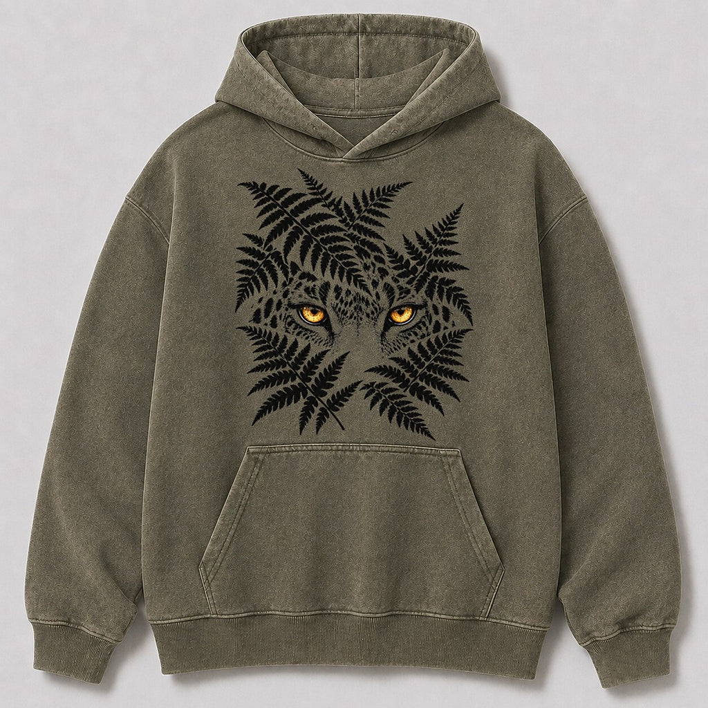Washed Leopard Fern Jungle Wildlife Graphic Hoodie