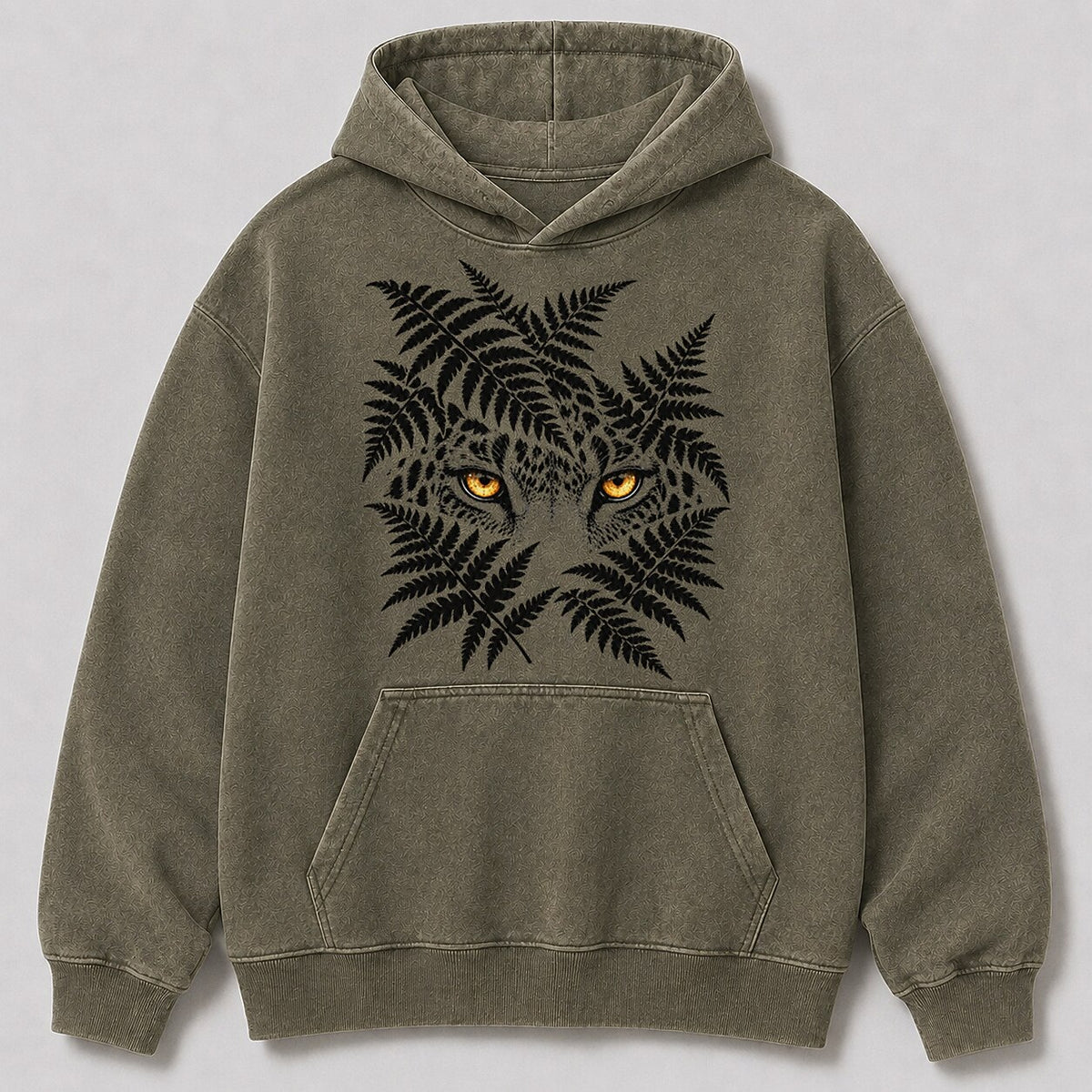 Washed Leopard Fern Jungle Wildlife Graphic Hoodie