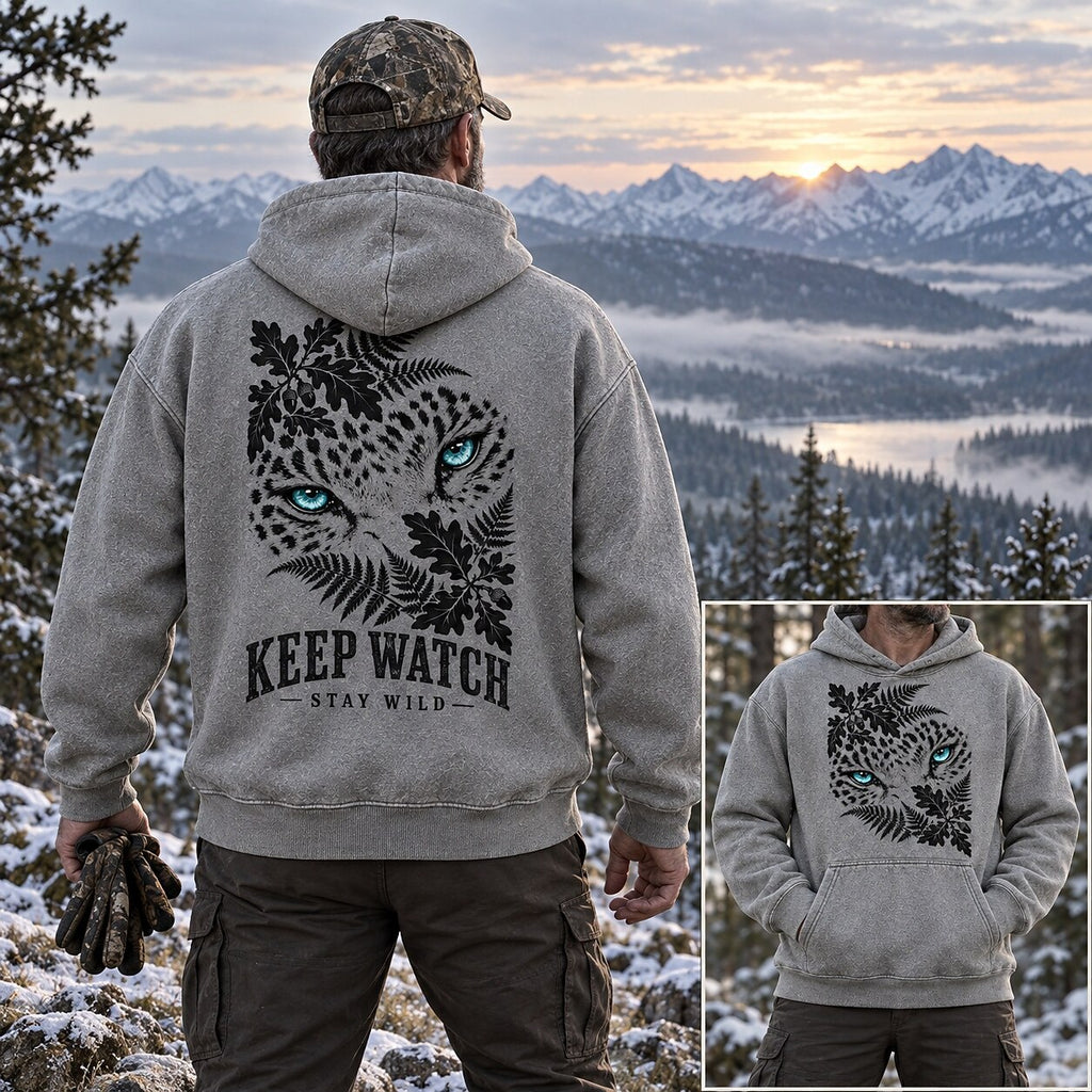 Washed Leopard Oak Leaf Wildlife Graphic Hoodie