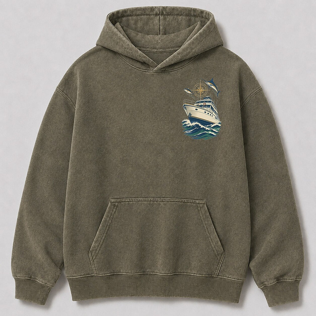 Washed Offshore Fishing Boat Coastal Hoodie Graphic