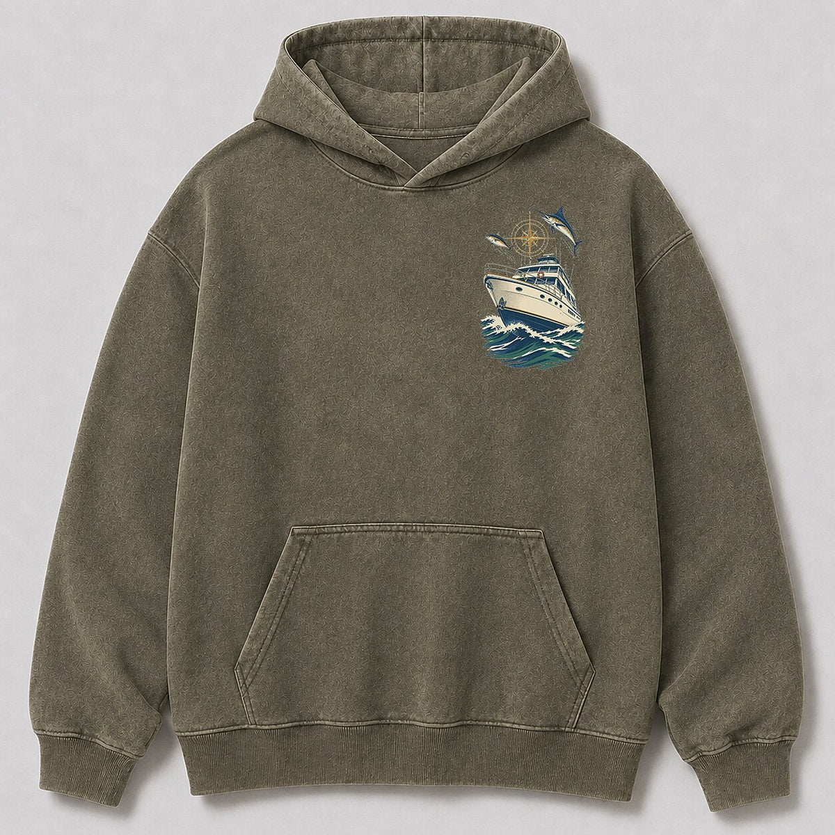 Washed Offshore Fishing Boat Coastal Hoodie Graphic