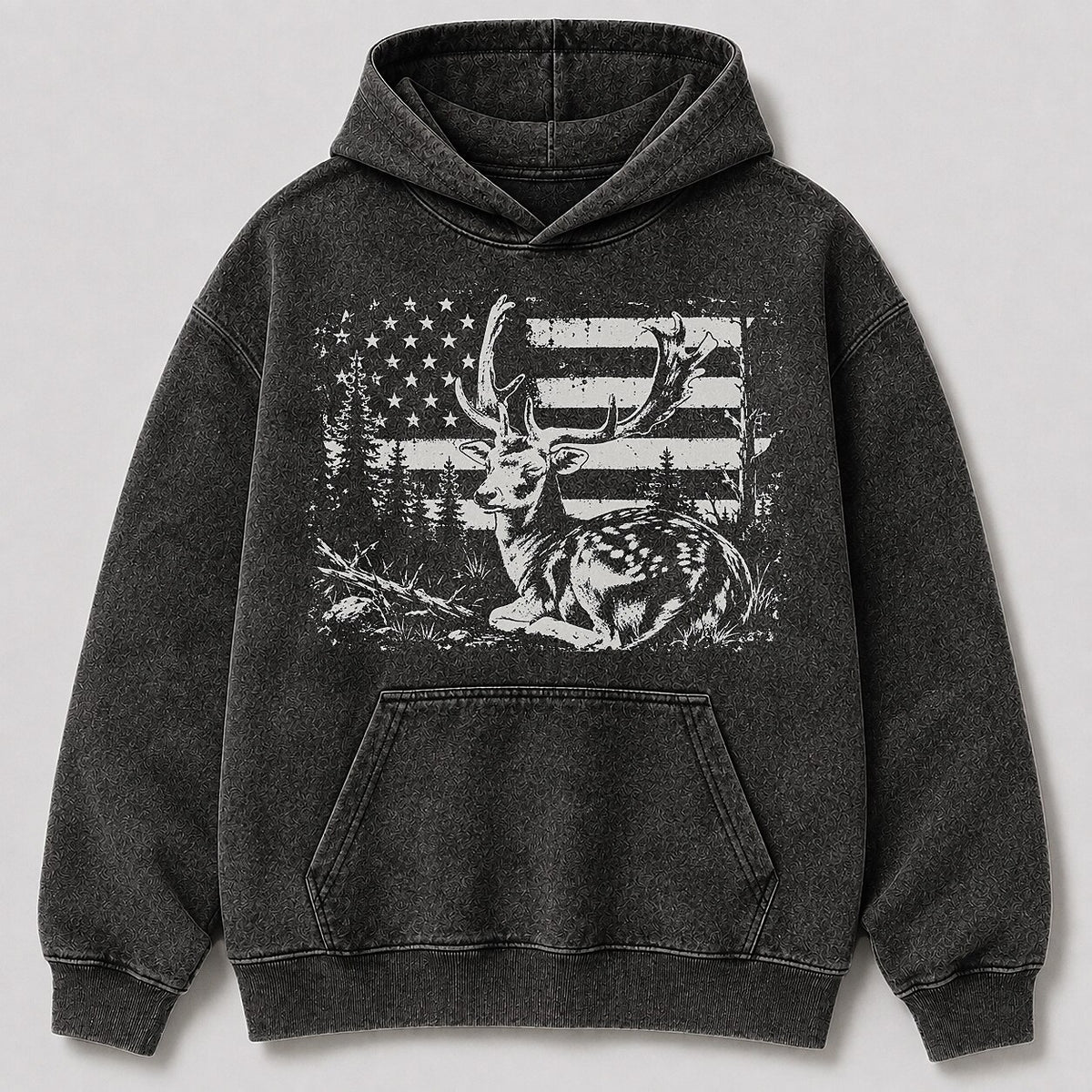 Washed Whitetail Buck American Flag Hunting Hoodie