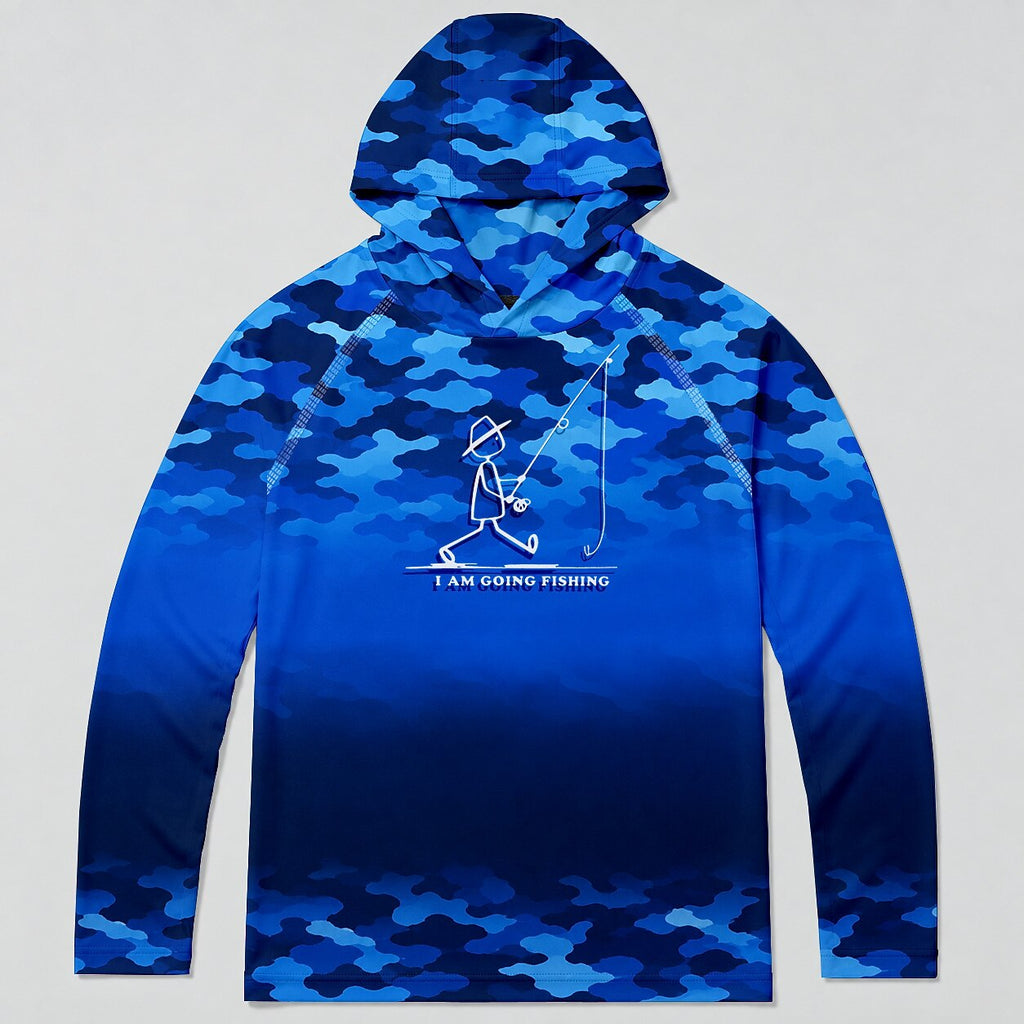 UPF 50+ Blue Camo Fishing Graphic Sun Hoodie