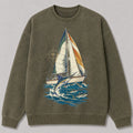 Washed Sailboat Marlin Tuna Coastal Fishing Graphic Sweatshirt