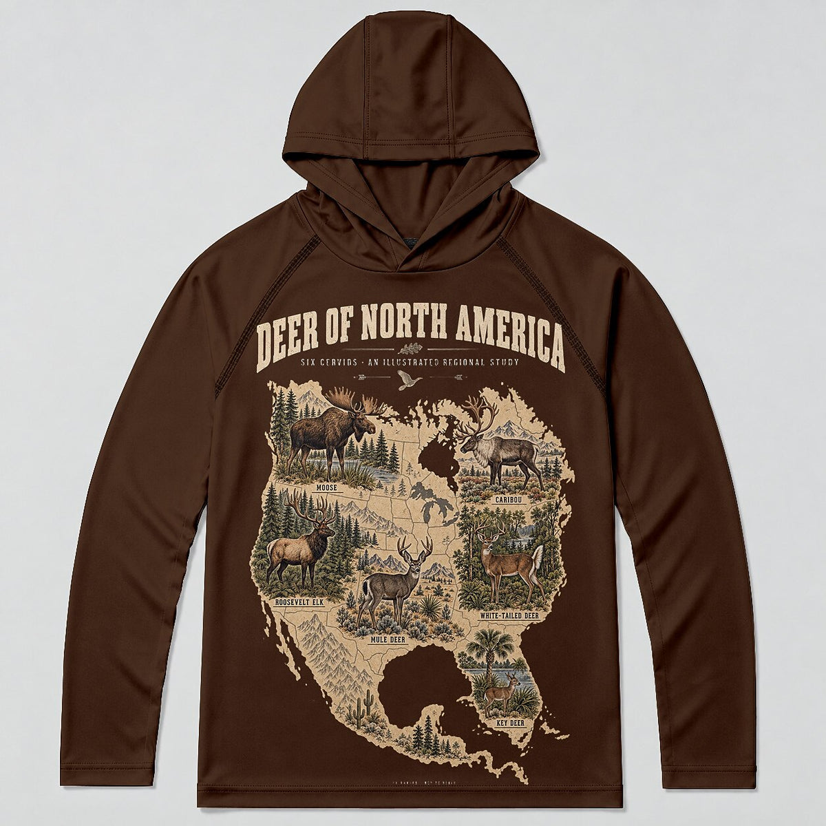 UPF 50+ Deer North America Map Hunting Sun Hoodie