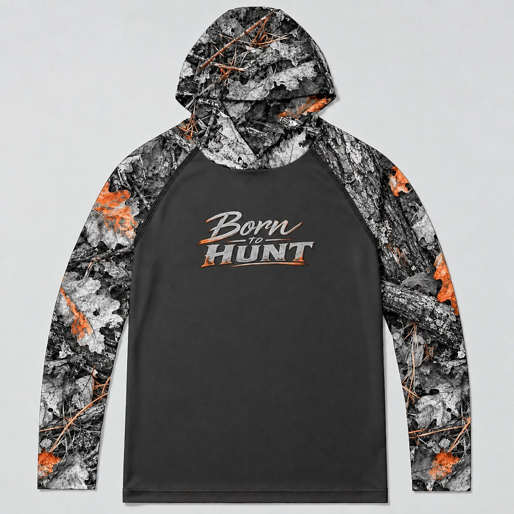 UPF 50+ Born to Hunt Woodland Leaf Camo Sun Hoodie