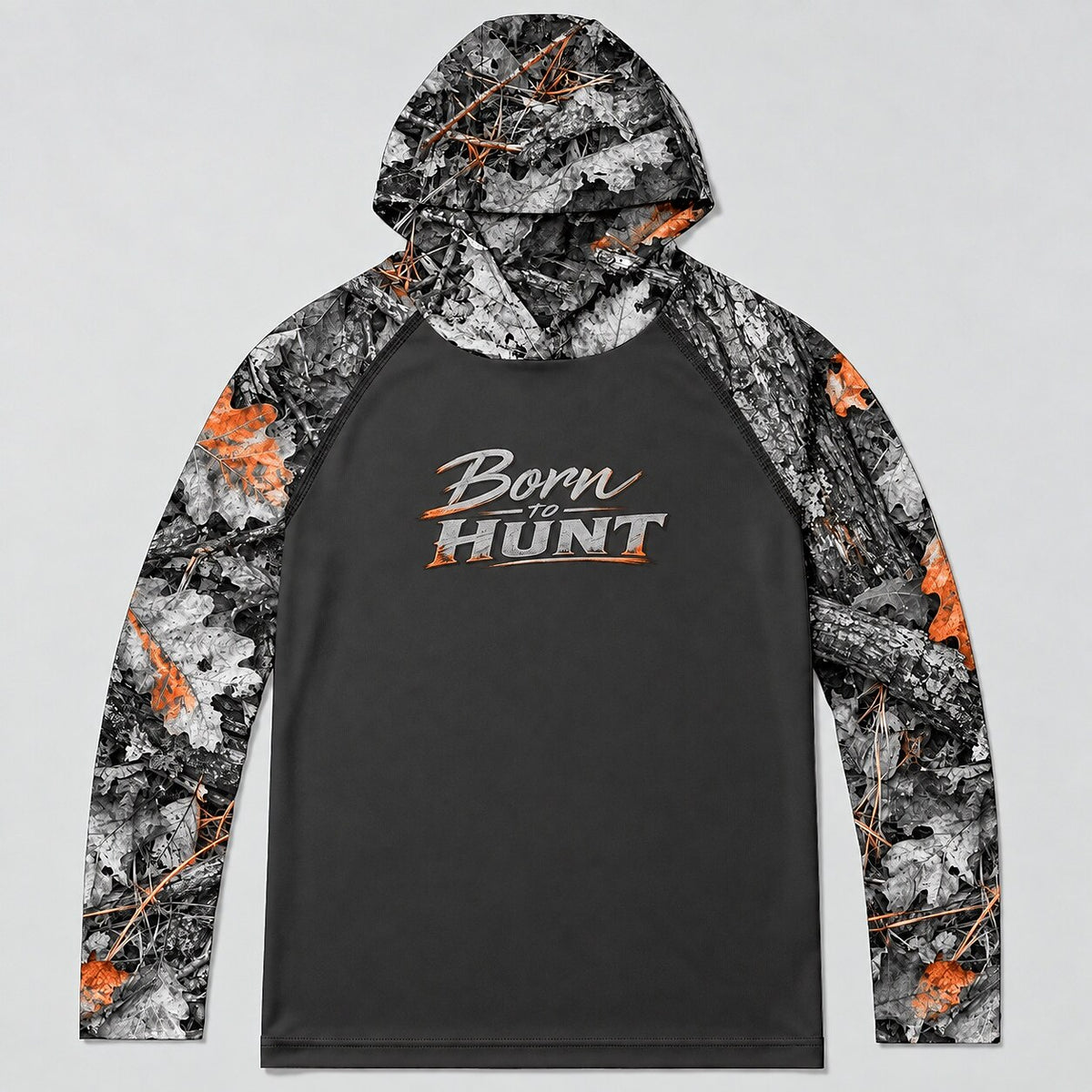 UPF 50+ Born to Hunt Woodland Leaf Camo Sun Hoodie