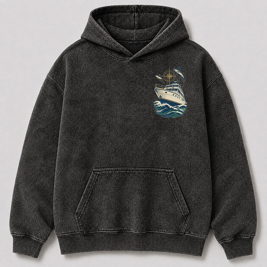 Washed Offshore Fishing Boat Coastal Hoodie Graphic