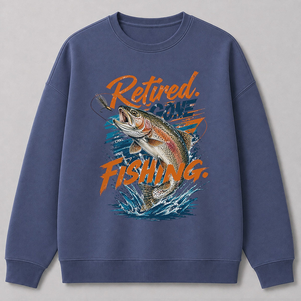 Rainbow Trout Fishing Crewneck Sweatshirt for Men — charcoal front view with printed graphic