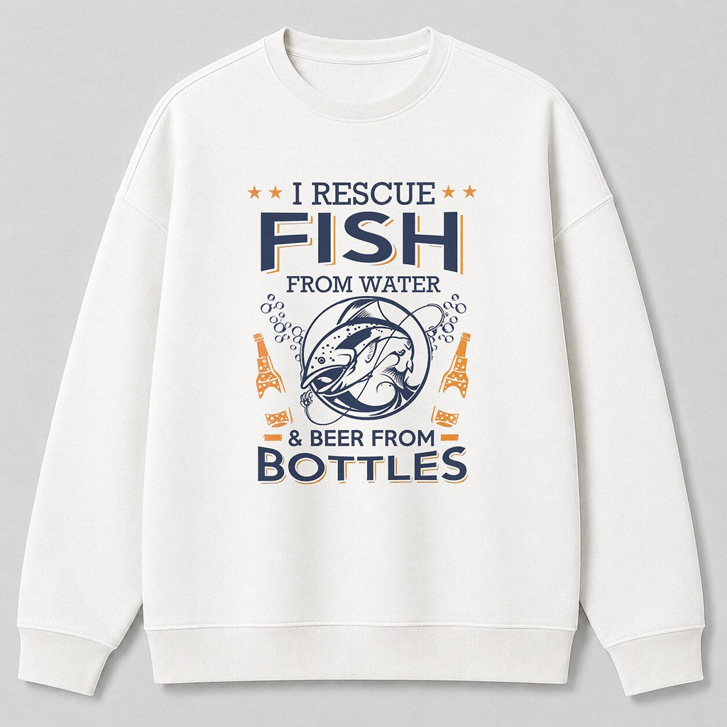 Rainbow Trout River Fishing Crewneck Sweatshirt — black front view with printed graphic