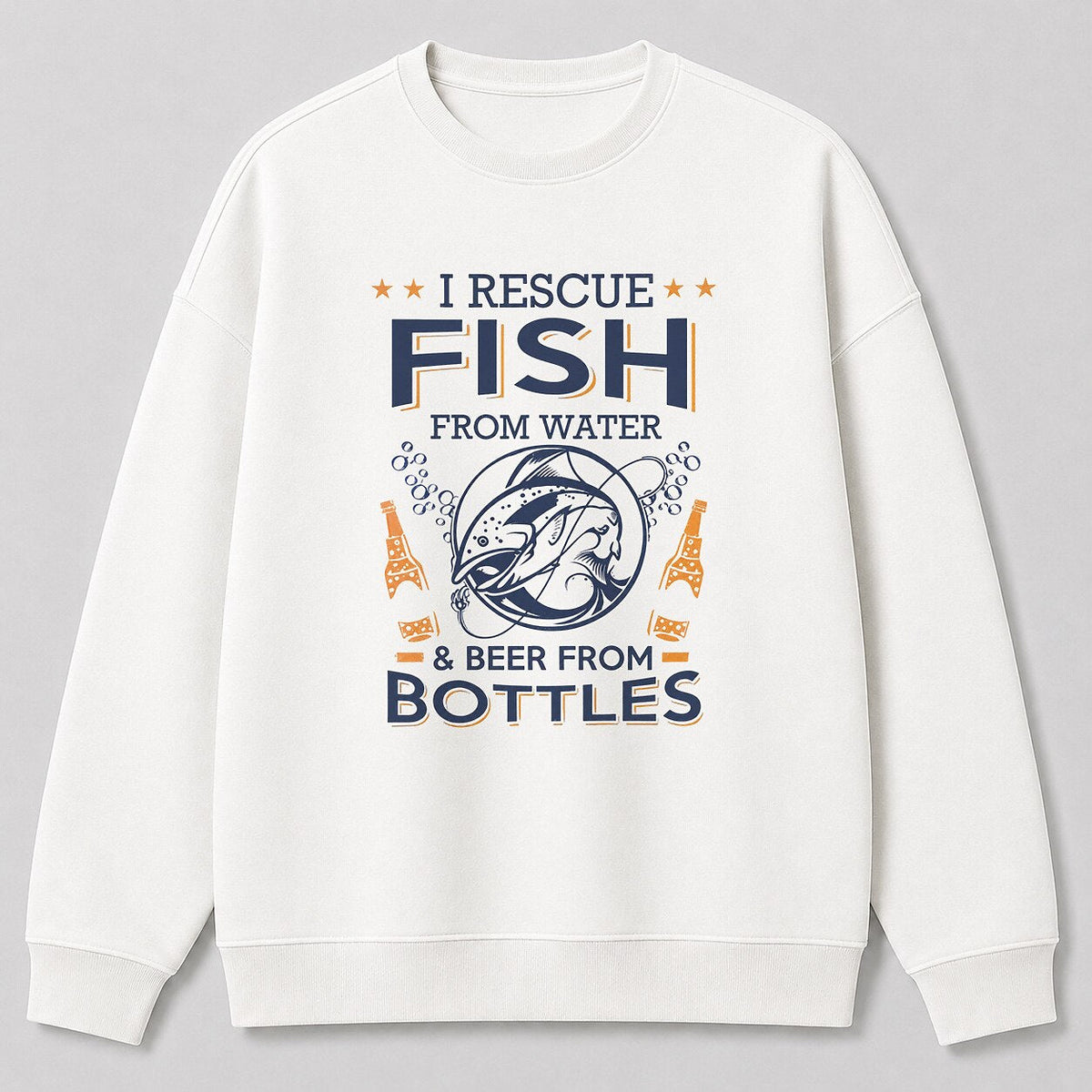 Rainbow Trout River Fishing Crewneck Sweatshirt — black front view with printed graphic