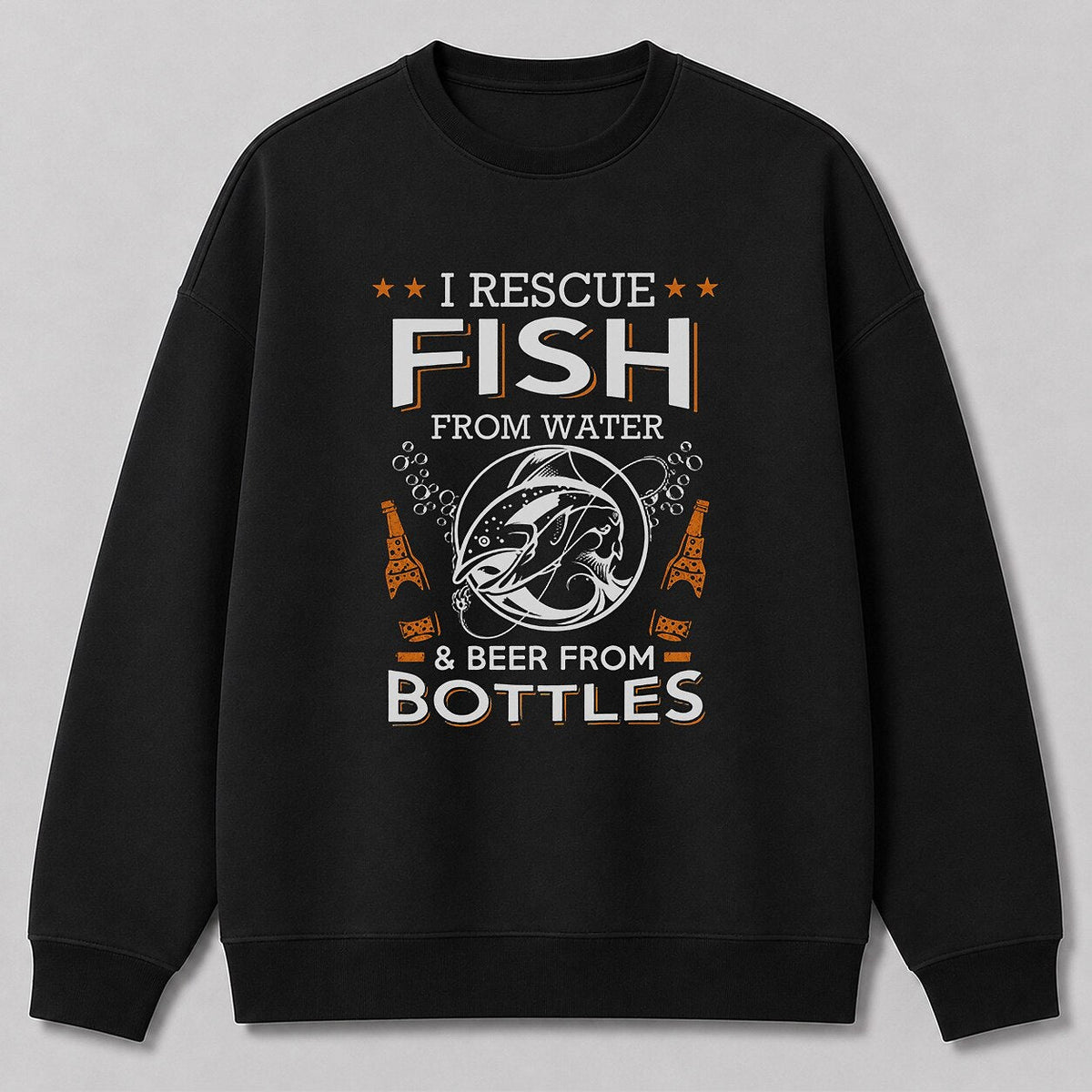 Rainbow Trout River Fishing Crewneck Sweatshirt — navy front view with printed graphic