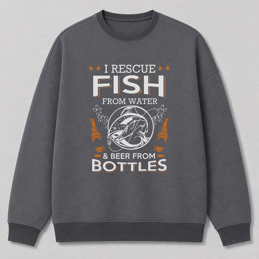 Rainbow Trout River Fishing Crewneck Sweatshirt — white front view with printed graphic