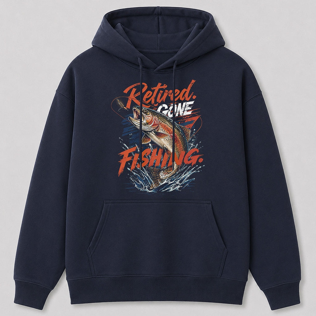 Rainbow Trout River Fishing Hoodie for Men — gray front view with printed graphic