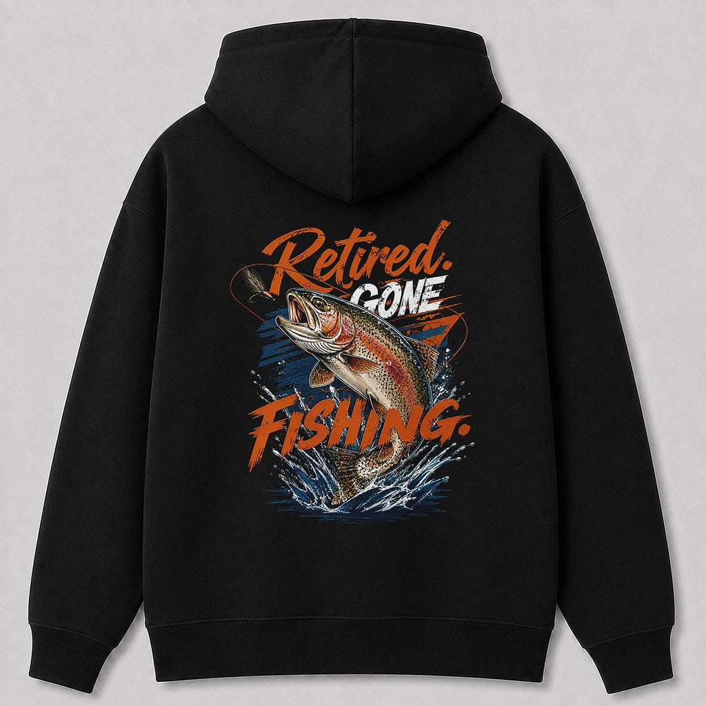 Rainbow Trout River Fishing Hoodie for Men — navy back view