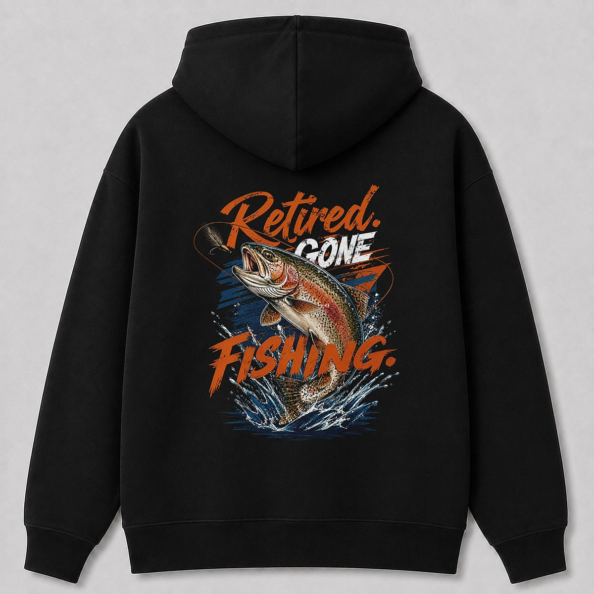 Rainbow Trout River Fishing Hoodie for Men — navy back view