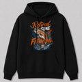 Rainbow Trout River Fishing Hoodie for Men — navy front view with printed graphic