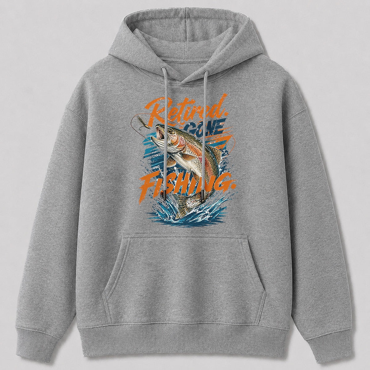 Rainbow Trout River Fishing Hoodie for Men — white front view with printed graphic