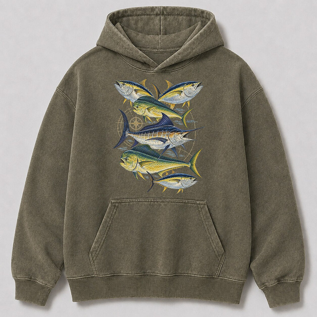 Washed Tuna Mahi Mahi Marlin sportfishing Hoodie
