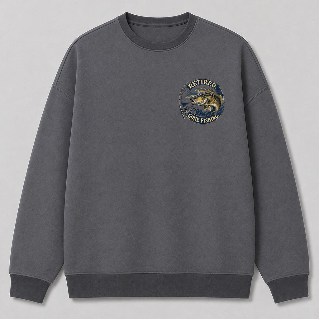 Retired Walleye Fishing Crewneck Sweatshirt for Men — navy front view with chest graphic