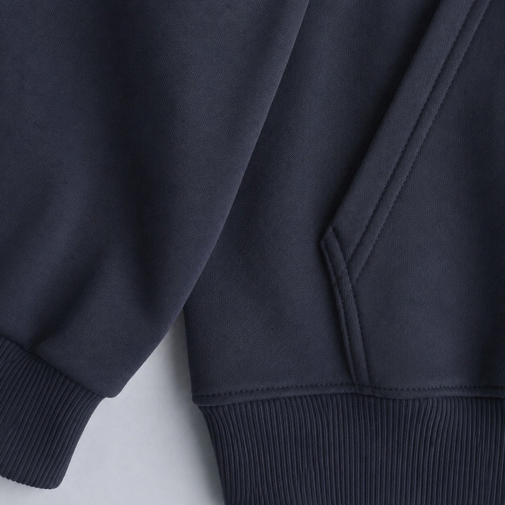 Retired Walleye Lake Fishing Hoodie for Men — close-up of fabric, cuff, and pocket stitching
