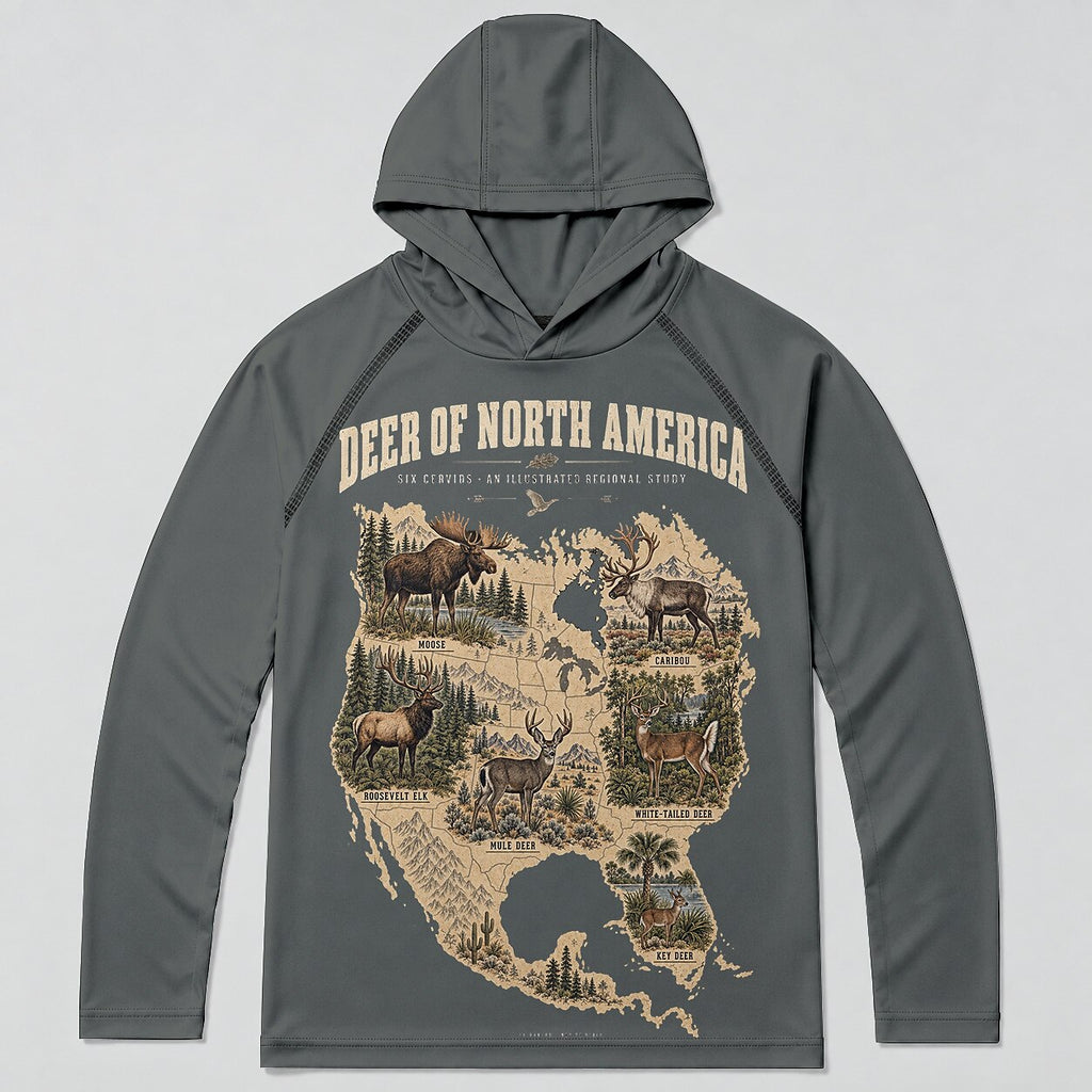 UPF 50+ Deer North America Map Hunting Sun Hoodie