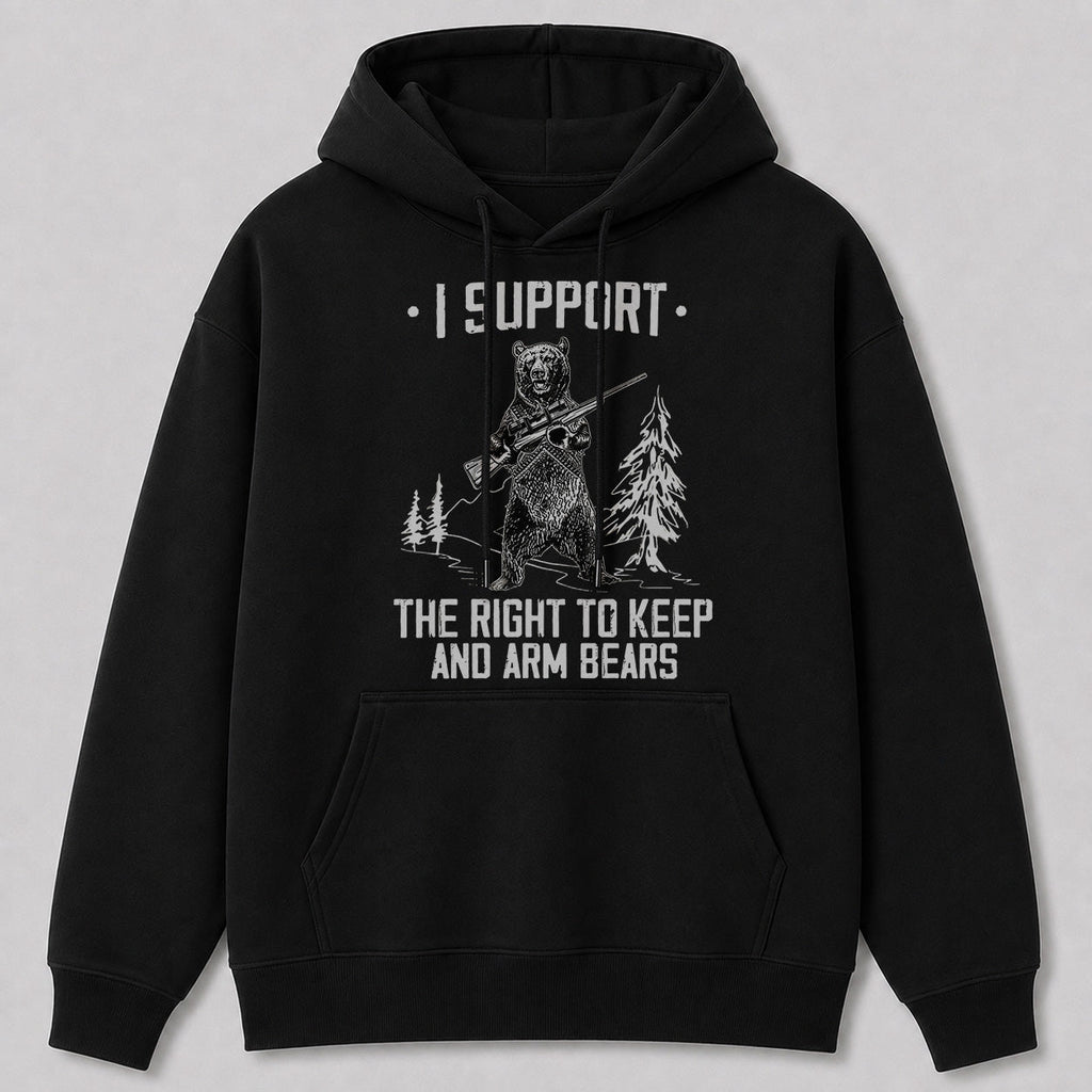Right to Arm Bears Outdoor Graphic Hoodie — black front view with printed graphic