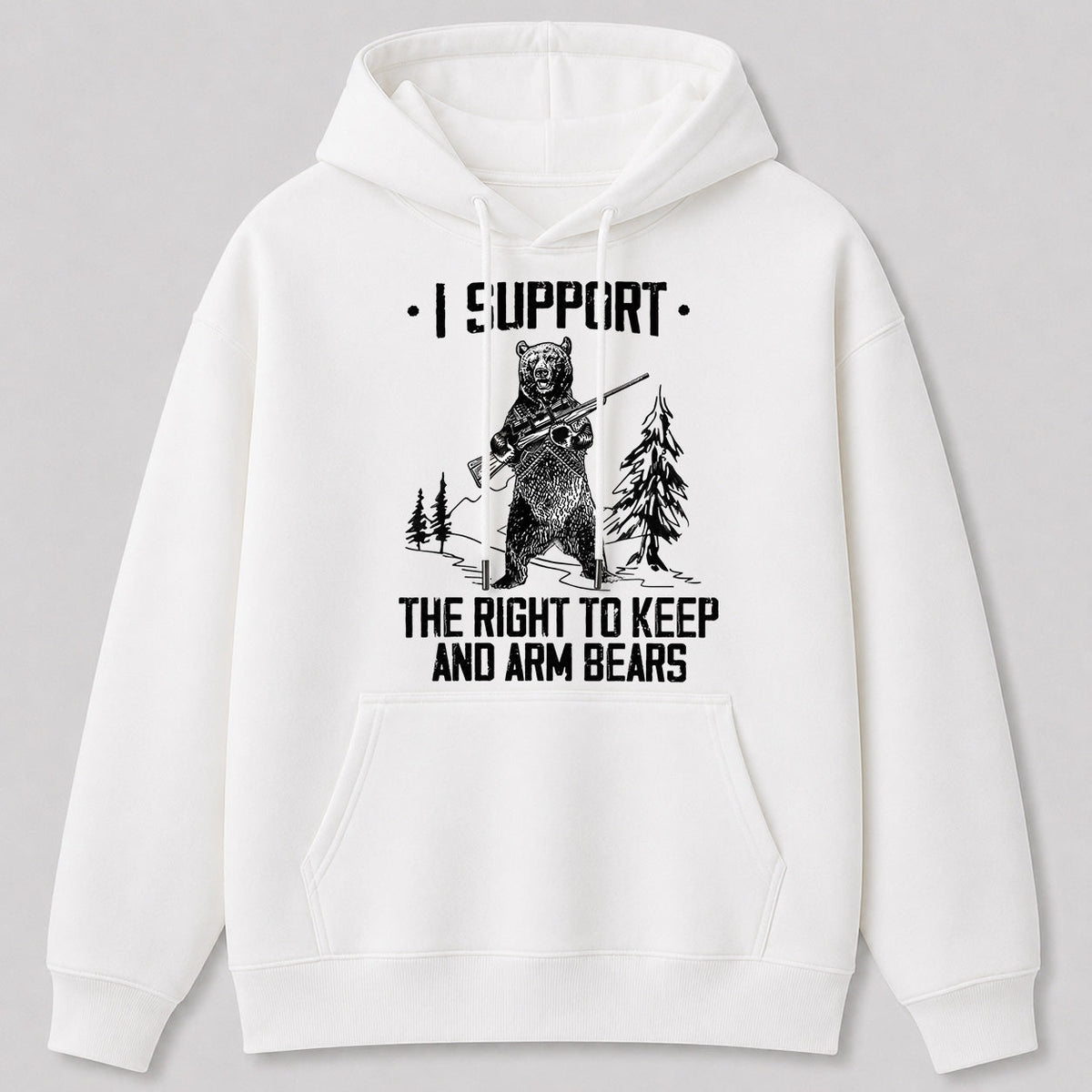 Right to Arm Bears Outdoor Graphic Hoodie — close-up of fabric, cuff, and pocket stitching