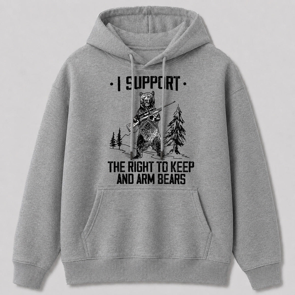 Right to Arm Bears Outdoor Graphic Hoodie — navy front view with printed graphic