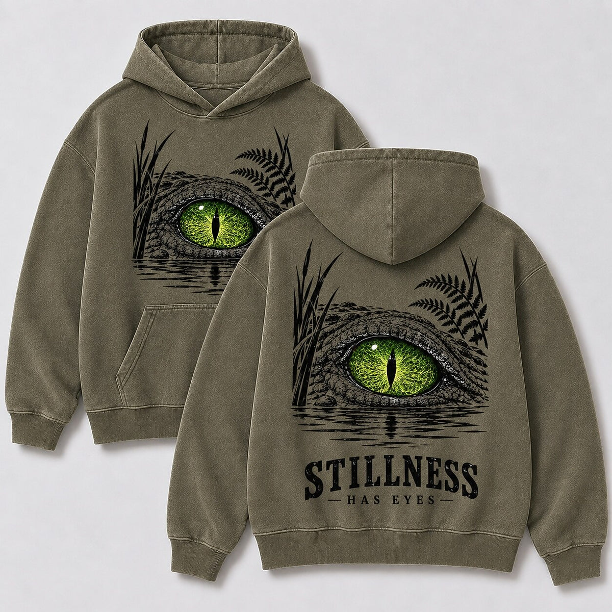 Washed Alligator Swamp Wildlife Hunting Graphic Hoodie