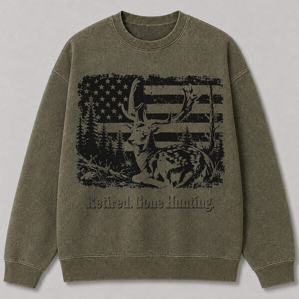 Washed American Flag Fallow Deer Hunting Graphic Sweatshirt